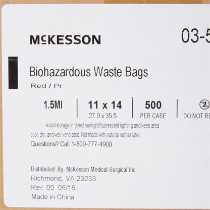 Biohazard Waste Bag McKesson 1 to 3 gal. Red Polyethylene 11 X 14 Inch