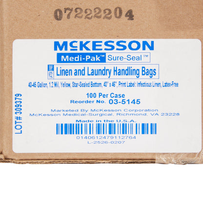 Infectious Linen Bag McKesson 40 to 45 gal. Yellow Polyethylene 40 X 46 Inch