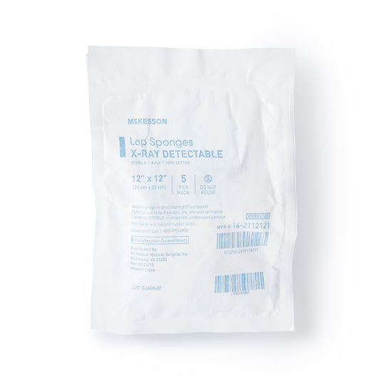 Surgical Laparotomy Sponge McKesson X-Ray Detectable Cotton 12 X 12 Inch 5 Count Soft Pack Sterile