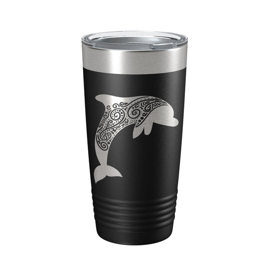 Dolphin Zentangle Tumbler Travel Mug Insulated Laser Engraved Coffee Cup Dolphin Mandala Gift Pattern Design 20 oz-0