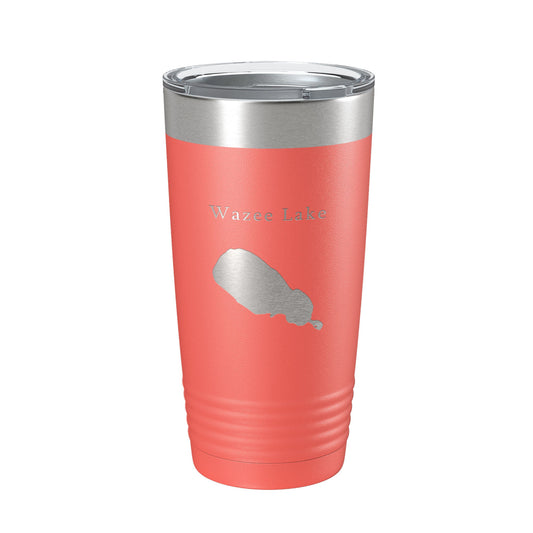 Wazee Lake Map Tumbler Travel Mug Insulated Laser Engraved Coffee Cup Wisconsin 20 oz-20
