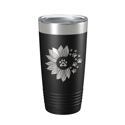Sunflower With Dog Pawprints Tumbler Travel Mug Insulated Laser Engraved Coffee Cup Gift For Women Dog Lovers Sun Flower 20 oz-0