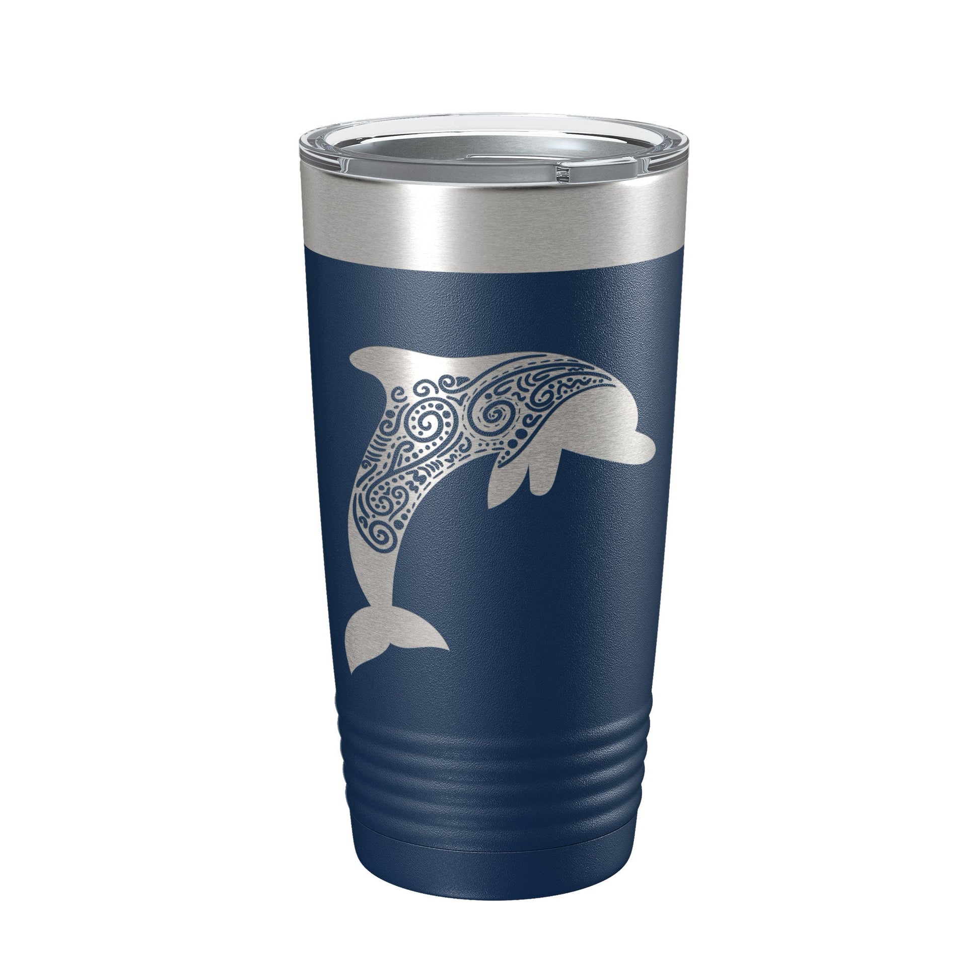 Dolphin Zentangle Tumbler Travel Mug Insulated Laser Engraved Coffee Cup Dolphin Mandala Gift Pattern Design 20 oz-2