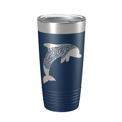 Dolphin Zentangle Tumbler Travel Mug Insulated Laser Engraved Coffee Cup Dolphin Mandala Gift Pattern Design 20 oz-8