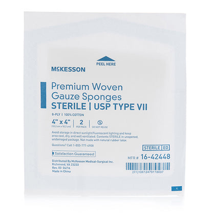 Gauze Sponge McKesson 4 X 4 Inch 8-Ply Sterile 2 per Pack