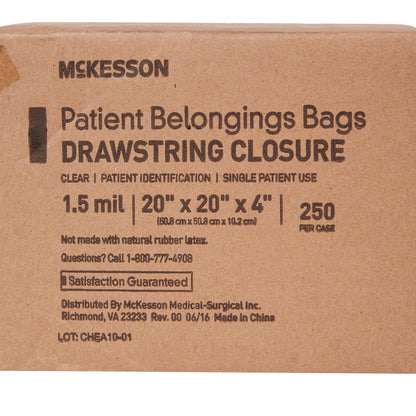 Patient Belongings Bag McKesson 4 X 20 X 20 Inch Polyethylene Drawstring Closure White