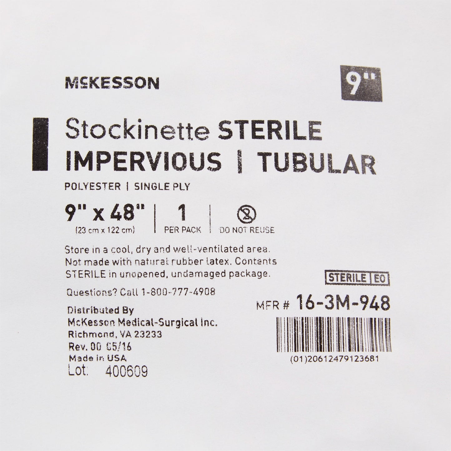Surgical Stockinette Impervious / Tubular McKesson 9 W X 48 L Inch Sterile