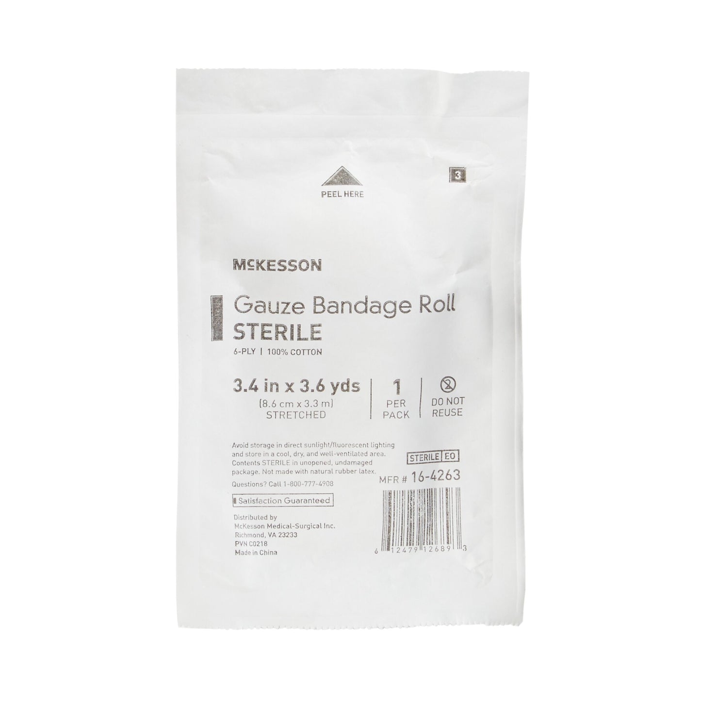 Fluff Bandage Roll McKesson 3-2/5 Inch X 3-3/5 Yard 6-Ply Sterile 1 per Pack