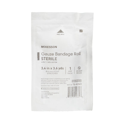 Fluff Bandage Roll McKesson 3-2/5 Inch X 3-3/5 Yard 6-Ply Sterile 1 per Pack