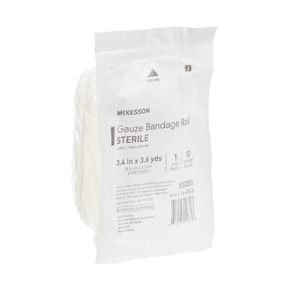 Fluff Bandage Roll McKesson 3-2/5 Inch X 3-3/5 Yard 6-Ply Sterile 1 per Pack