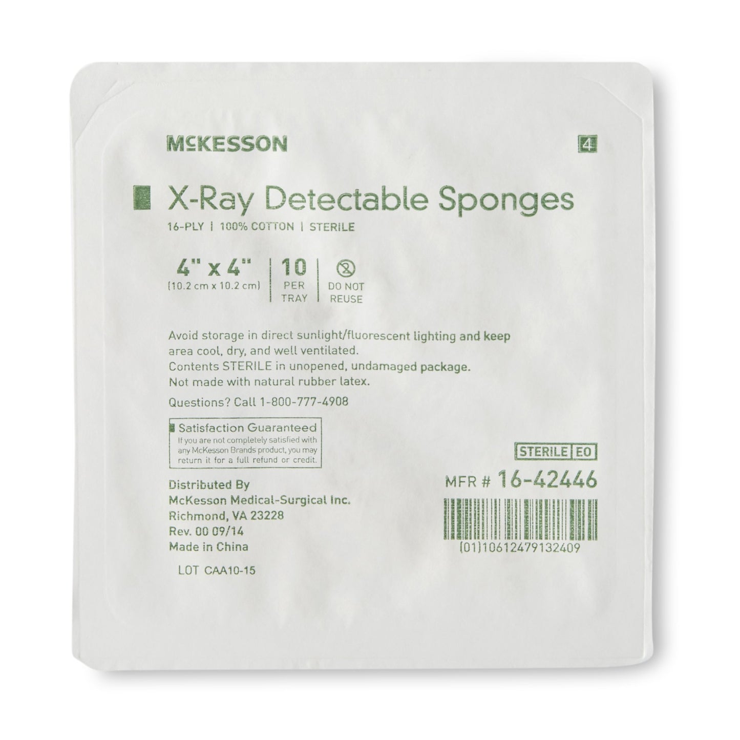 Gauze Sponge McKesson 4 X 4 Inch 16-Ply Sterile X-Ray Detectable 10 per Tray