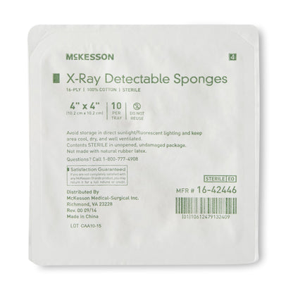 Gauze Sponge McKesson 4 X 4 Inch 16-Ply Sterile X-Ray Detectable 10 per Tray
