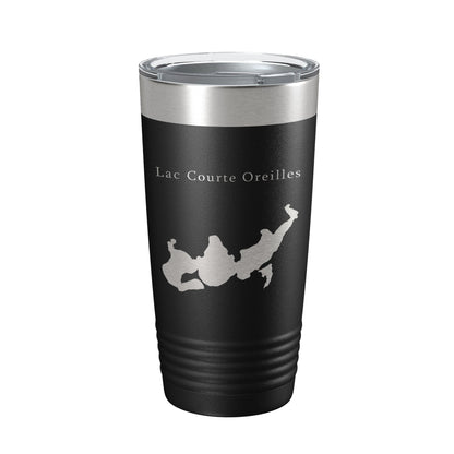 Lac Courte Oreilles Tumbler Lake Map Travel Mug Insulated Laser Engraved Coffee Cup Wisconsin 20 oz-0
