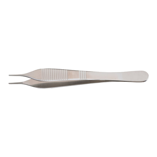 Dressing Forceps McKesson Argent™ Adson 4-3/4 Inch Length OR / Surgical Grade German Stainless Steel NonSterile NonLocking Thumb Handle Straight Delicate, Serrated Tips
