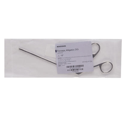 Alligator Forceps McKesson Noyes 5-1/2 Inch Length Floor / Office Grade Stainless Steel NonSterile NonLocking Finger Ring Handle Straight Serrated Tips