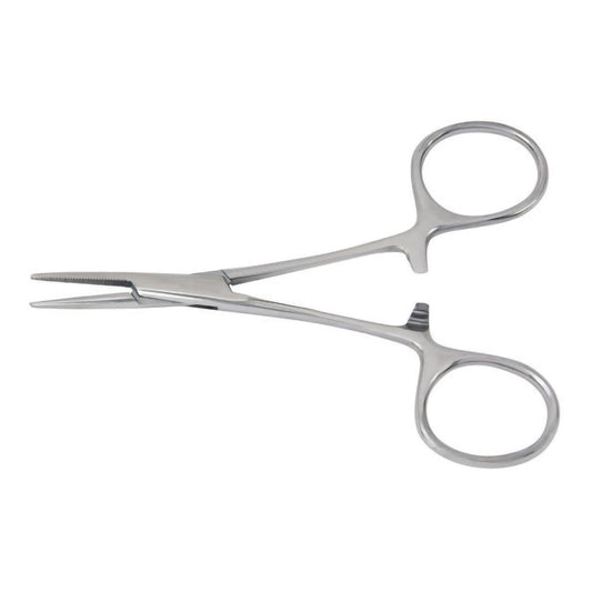 Mosquito Forceps McKesson Hartmann 3-1/2 Inch Length Floor / Office Grade Pakistani Stainless Steel NonSterile Locking Finger Ring Handle Curved Serrated Tips