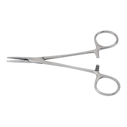 Mosquito Forceps McKesson Halsted 5 Inch Length Floor / Office Grade Pakistani Stainless Steel NonSterile Locking Finger Ring Handle Straight Serrated Tips