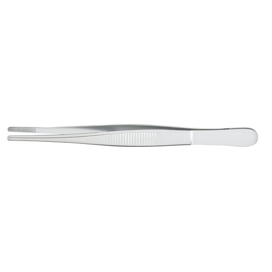 Dressing Forceps McKesson 4-1/2 Inch Length Floor / Office Grade Pakistani Stainless Steel NonSterile NonLocking Thumb Handle Straight Serrated Tips