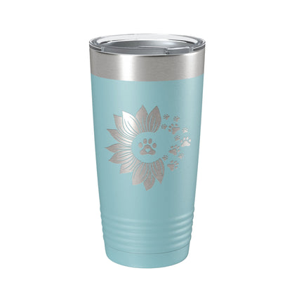 Sunflower With Dog Pawprints Tumbler Travel Mug Insulated Laser Engraved Coffee Cup Gift For Women Dog Lovers Sun Flower 20 oz-13
