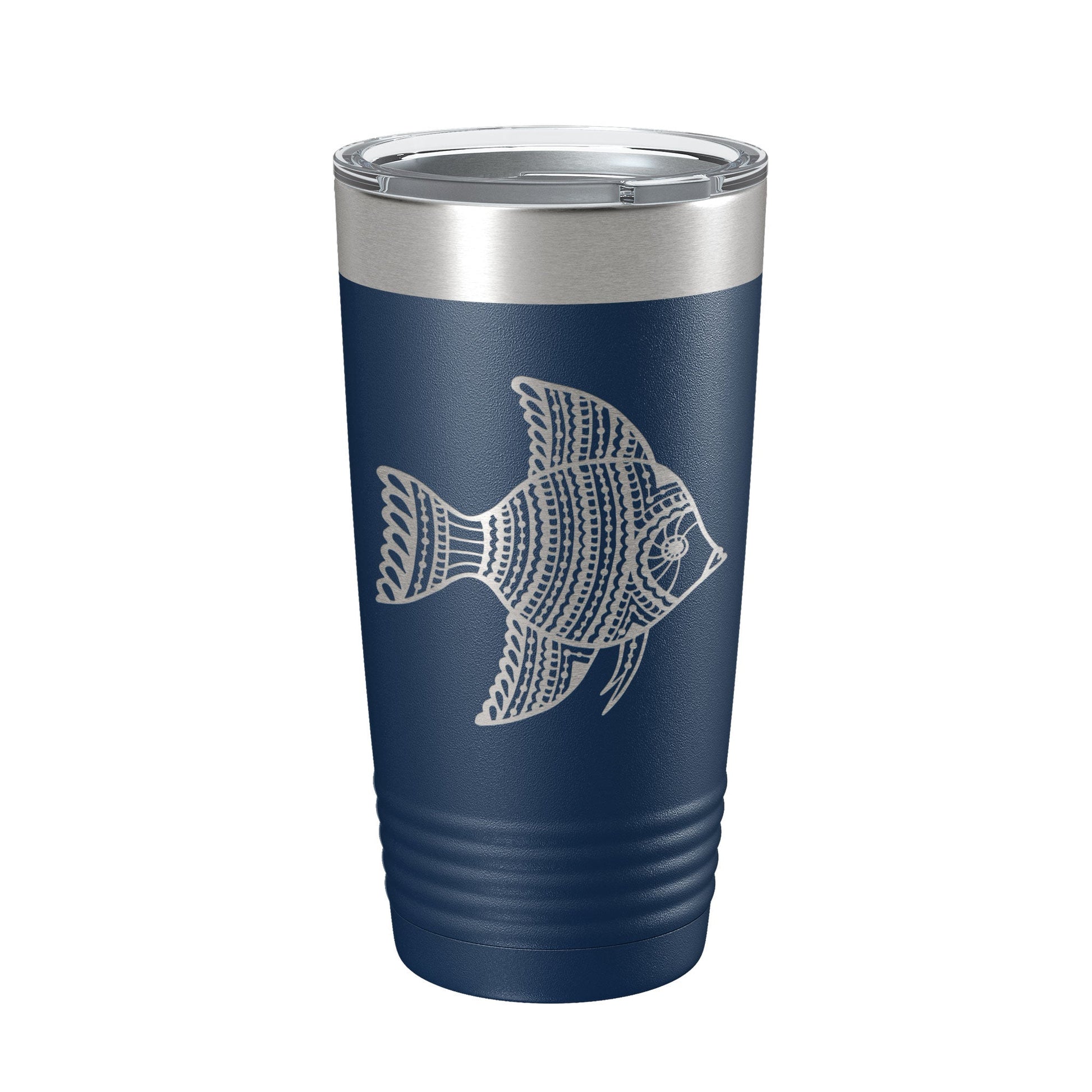 Fish Tumbler Zentangle Travel Mug Insulated Laser Engraved Coffee Cup 20 oz-2