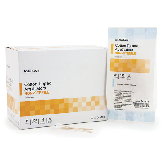 Swabstick McKesson Cotton Tip Wood Shaft 3 Inch NonSterile 100 per Pack
