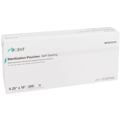 Sterilization Pouch McKesson Argent™ Sure-Check® Ethylene Oxide (EO) Gas / Steam 5-1/4 X 10 Inch Transparent / Blue Self Seal Paper / Film
