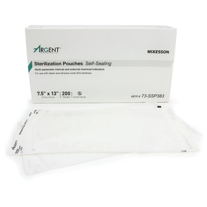 Sterilization Pouch McKesson Argent™ Sure-Check® Ethylene Oxide (EO) Gas / Steam 7-1/2 X 13 Inch Transparent / Blue Self Seal Paper / Film