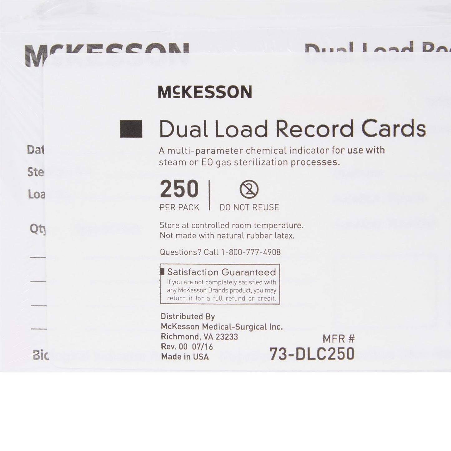 Sterilization Record Card McKesson Steam / EO Gas