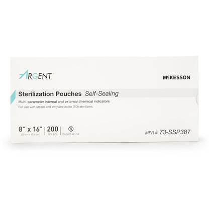 Sterilization Pouch McKesson Argent™ Sure-Check® Ethylene Oxide (EO) Gas / Steam 8 X 16 Inch Transparent / Blue Self Seal Paper / Film