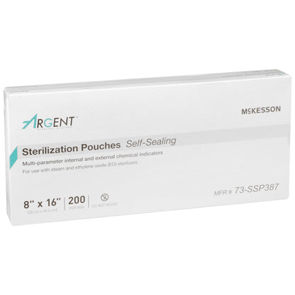 Sterilization Pouch McKesson Argent™ Sure-Check® Ethylene Oxide (EO) Gas / Steam 8 X 16 Inch Transparent / Blue Self Seal Paper / Film