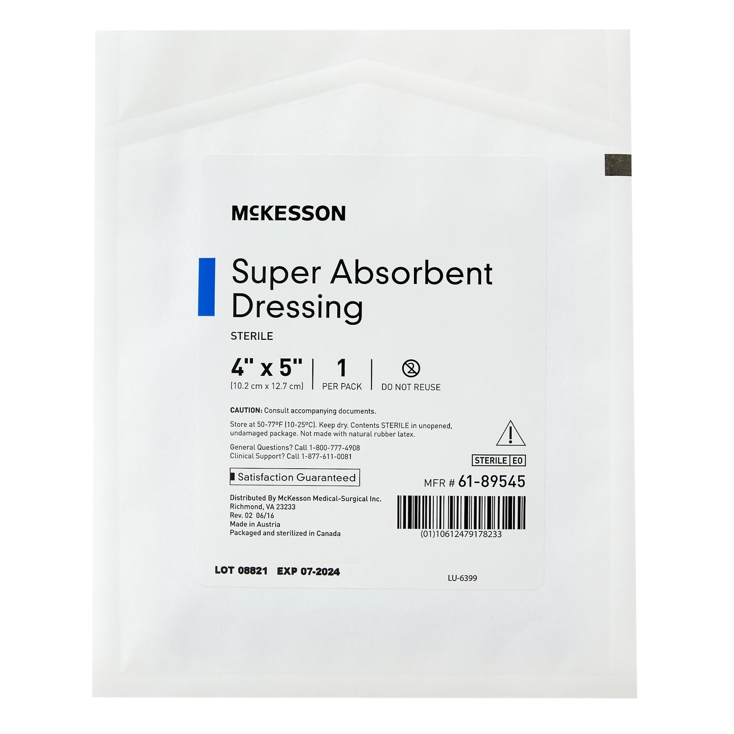 Super Absorbent Dressing McKesson 4 X 5 Inch Rectangle