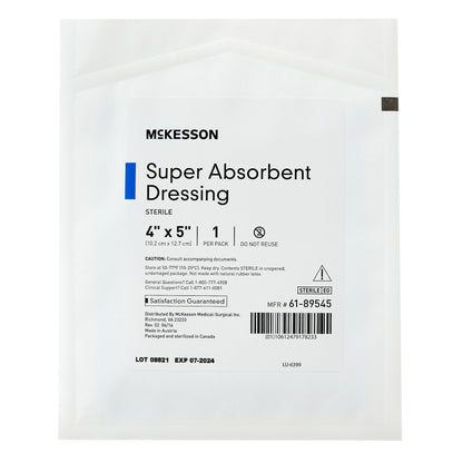 Super Absorbent Dressing McKesson 4 X 5 Inch Rectangle