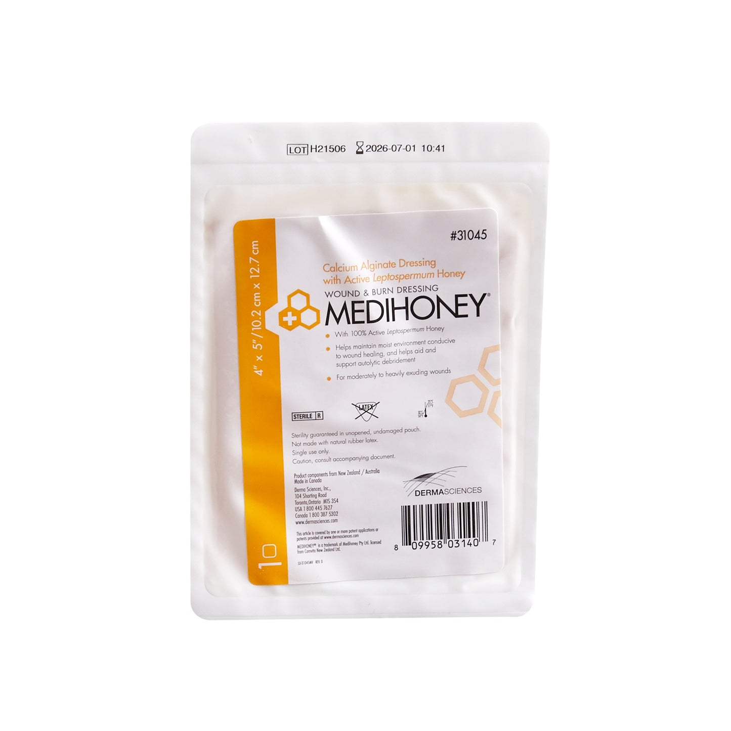 Honey Impregnated Wound Dressing MEDIHONEY® Rectangle 4 X 5 Inch Sterile