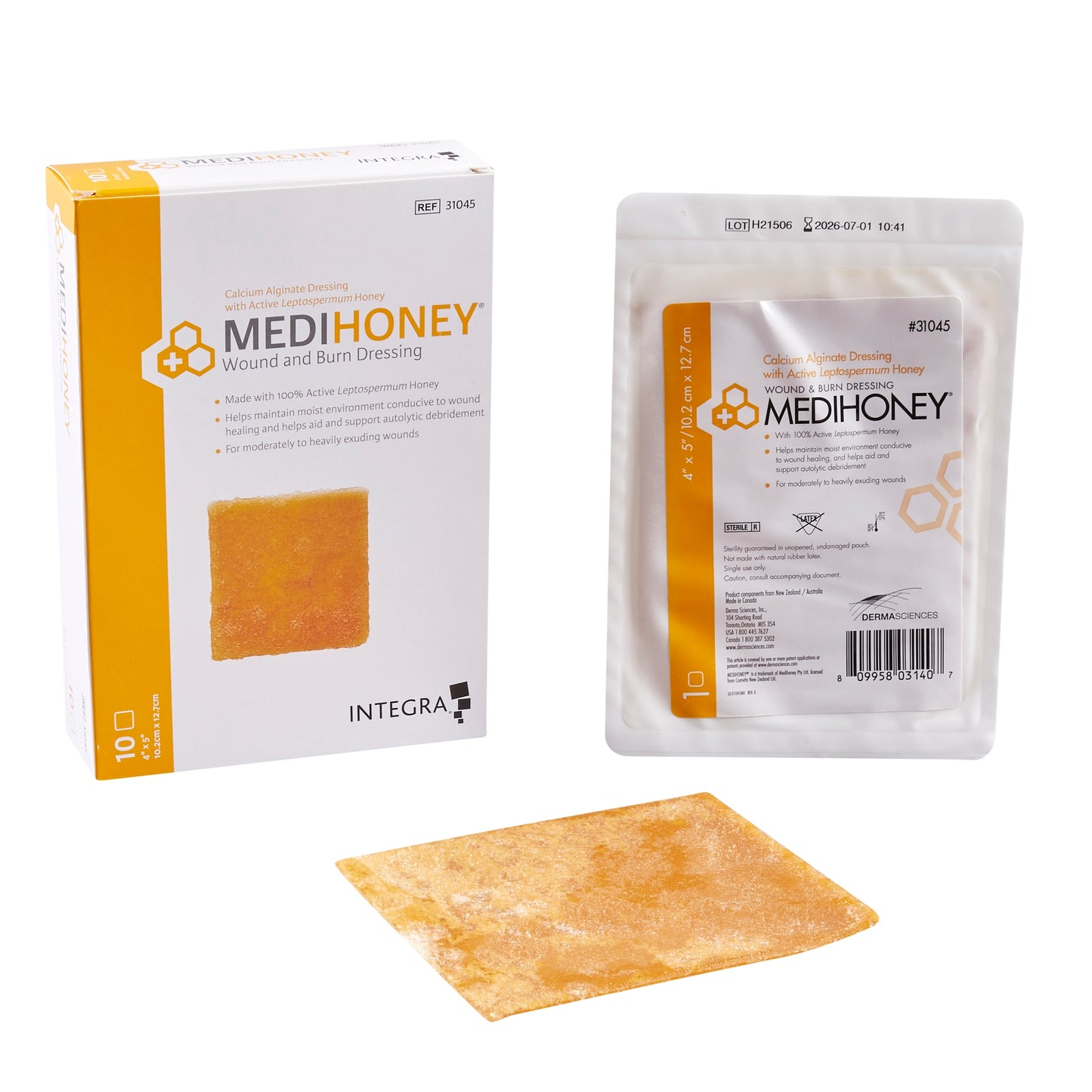 Honey Impregnated Wound Dressing MEDIHONEY® Rectangle 4 X 5 Inch Sterile