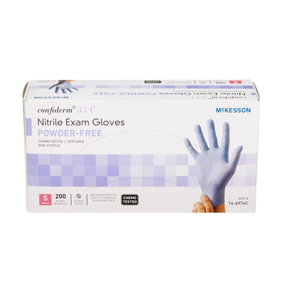 Exam Glove McKesson Confiderm® 3.5C Small NonSterile Nitrile Standard Cuff Length Textured Fingertips Blue Chemo Tested