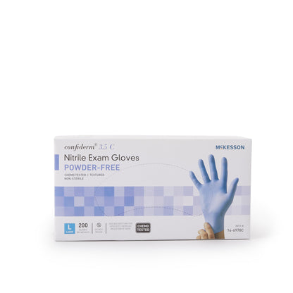 Exam Glove McKesson Confiderm® 3.5C Large NonSterile Nitrile Standard Cuff Length Textured Fingertips Blue Chemo Tested
