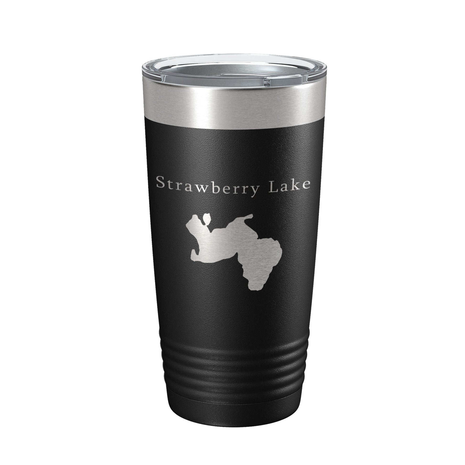 Strawberry Lake Map Tumbler Travel Mug Insulated Laser Engraved Coffee Cup Huron River Chain of Lakes Michigan 20 oz-0