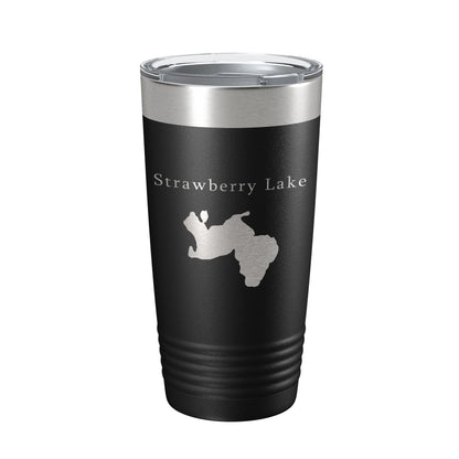 Strawberry Lake Map Tumbler Travel Mug Insulated Laser Engraved Coffee Cup Huron River Chain of Lakes Michigan 20 oz-0
