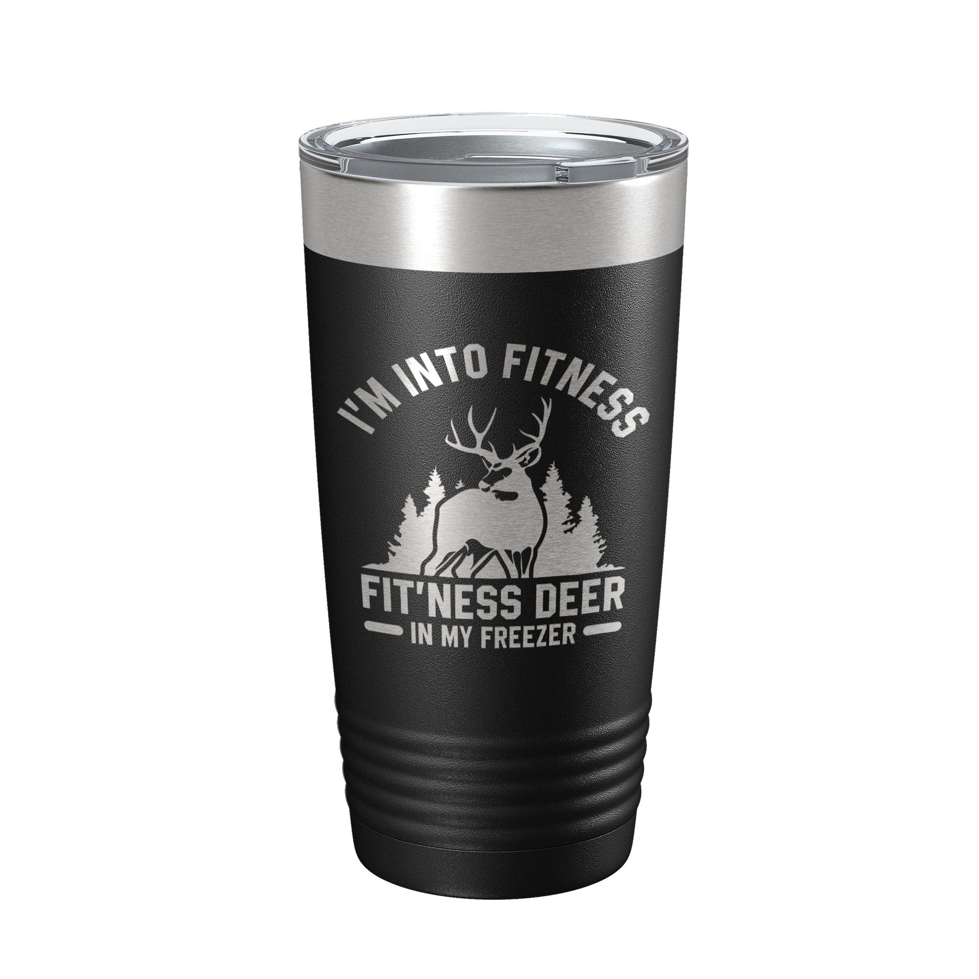 Deer Hunter Funny Tumbler Travel Mug I'm Into Fitness Fitting This Deer In My Freezer Insulated Laser Engraved Hunting Gift Coffee Cup 20 oz-0