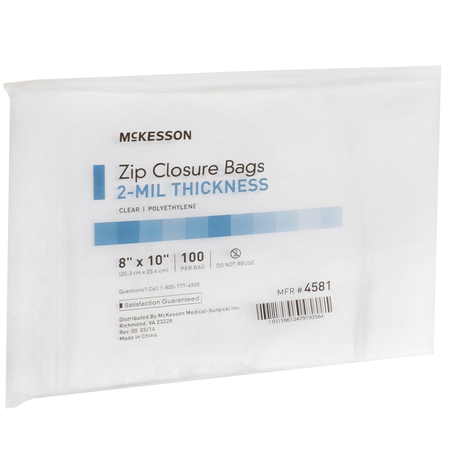 Reclosable Bag McKesson 8 X 10 Inch Polyethylene Clear Zipper Closure