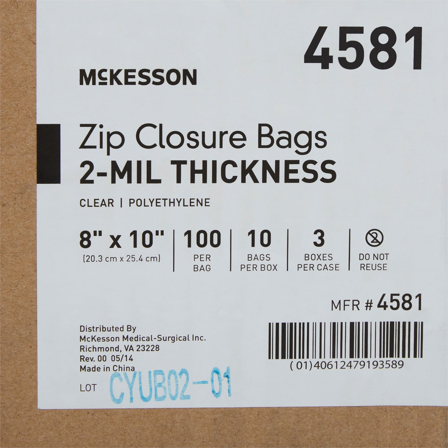 Reclosable Bag McKesson 8 X 10 Inch Polyethylene Clear Zipper Closure
