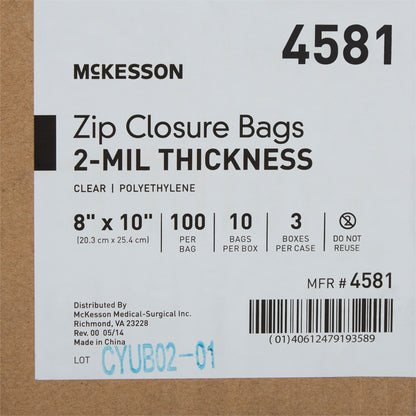Reclosable Bag McKesson 8 X 10 Inch Polyethylene Clear Zipper Closure