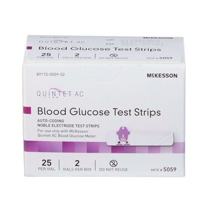 Blood Glucose Test Strips Quintet AC® 50 Strips per Pack