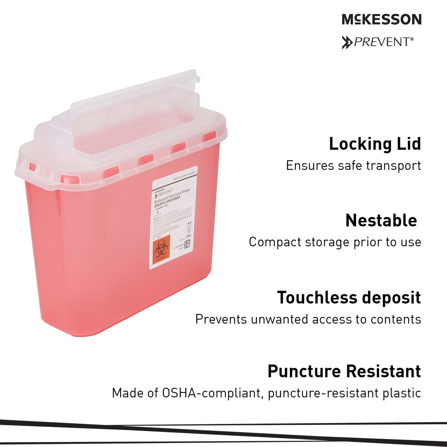 Sharps Container McKesson Prevent® Red Base 11 H X 12 W X 4-3/4 D Inch Horizontal Entry 1.35 Gallon