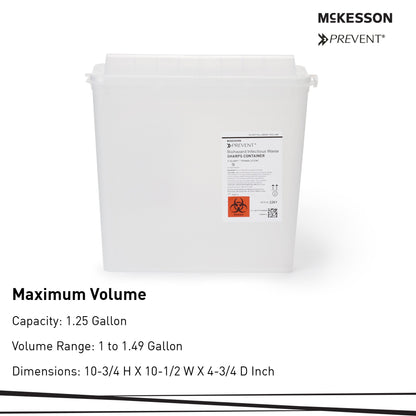Sharps Container McKesson Prevent® Translucent Base 10-3/4 H X 10-1/2 W X 4-3/4 D Inch Horizontal Entry 1.25 Gallon