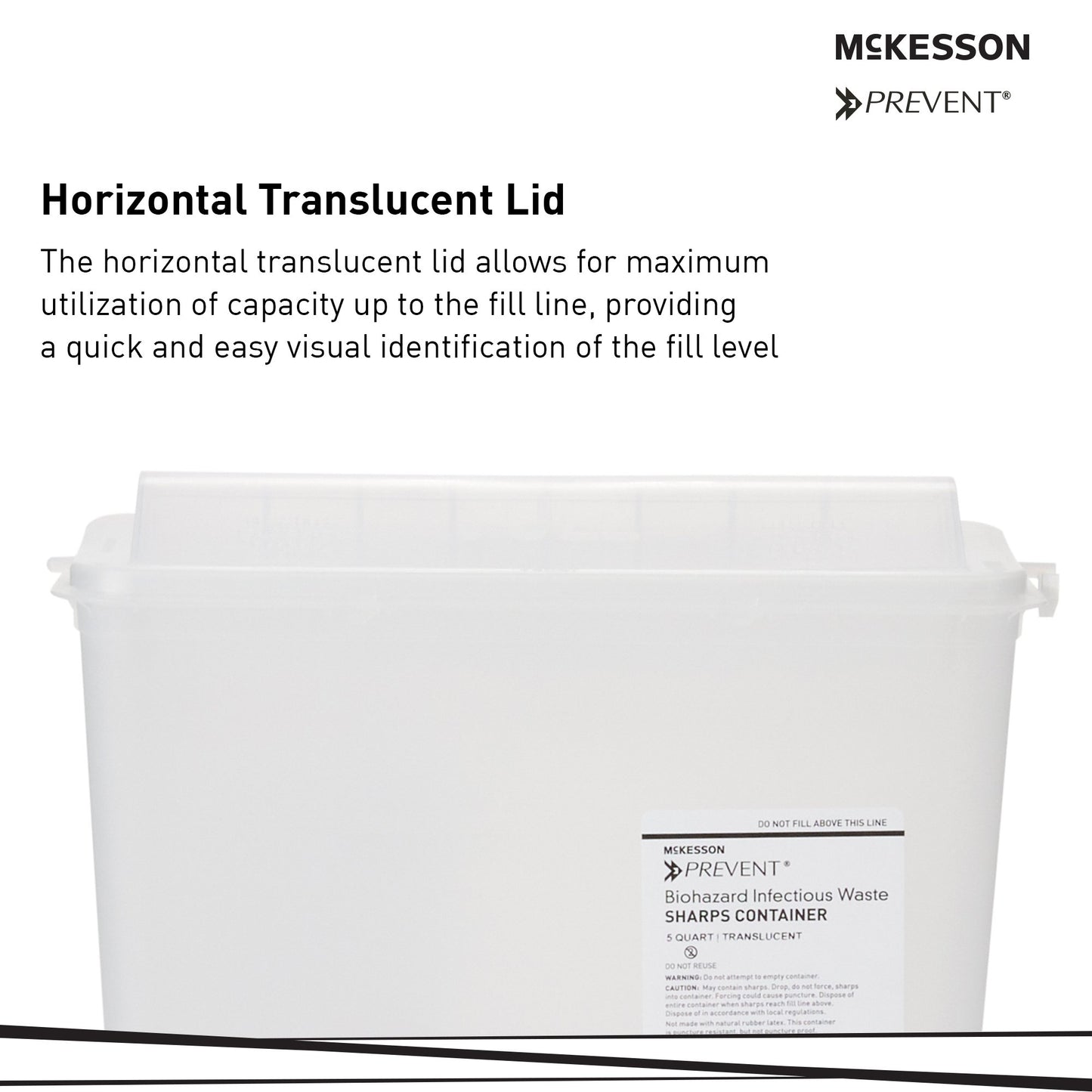 Sharps Container McKesson Prevent® Translucent Base 10-3/4 H X 10-1/2 W X 4-3/4 D Inch Horizontal Entry 1.25 Gallon