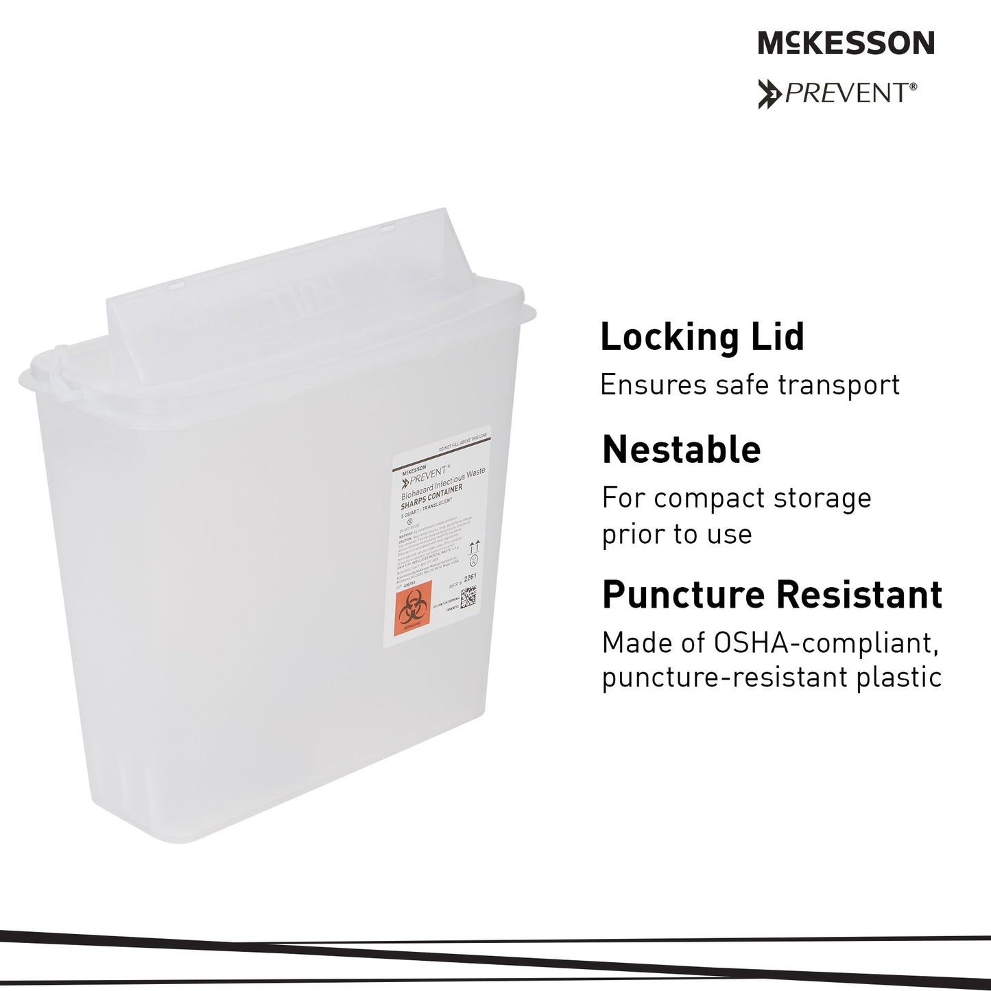 Sharps Container McKesson Prevent® Translucent Base 10-3/4 H X 10-1/2 W X 4-3/4 D Inch Horizontal Entry 1.25 Gallon