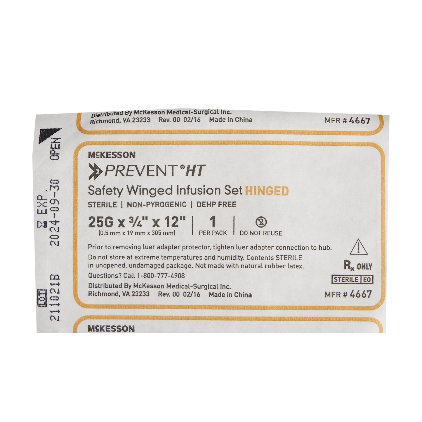 Infusion Set McKesson Prevent® 25 Gauge 3/4 Inch 12 Inch Tubing Without Port