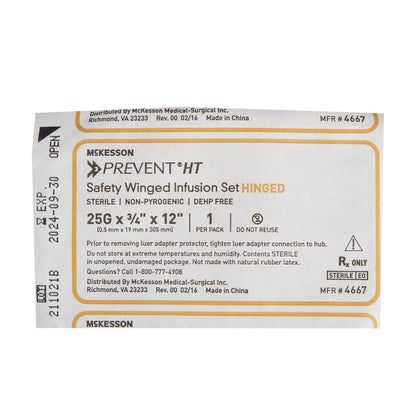 Infusion Set McKesson Prevent® 25 Gauge 3/4 Inch 12 Inch Tubing Without Port