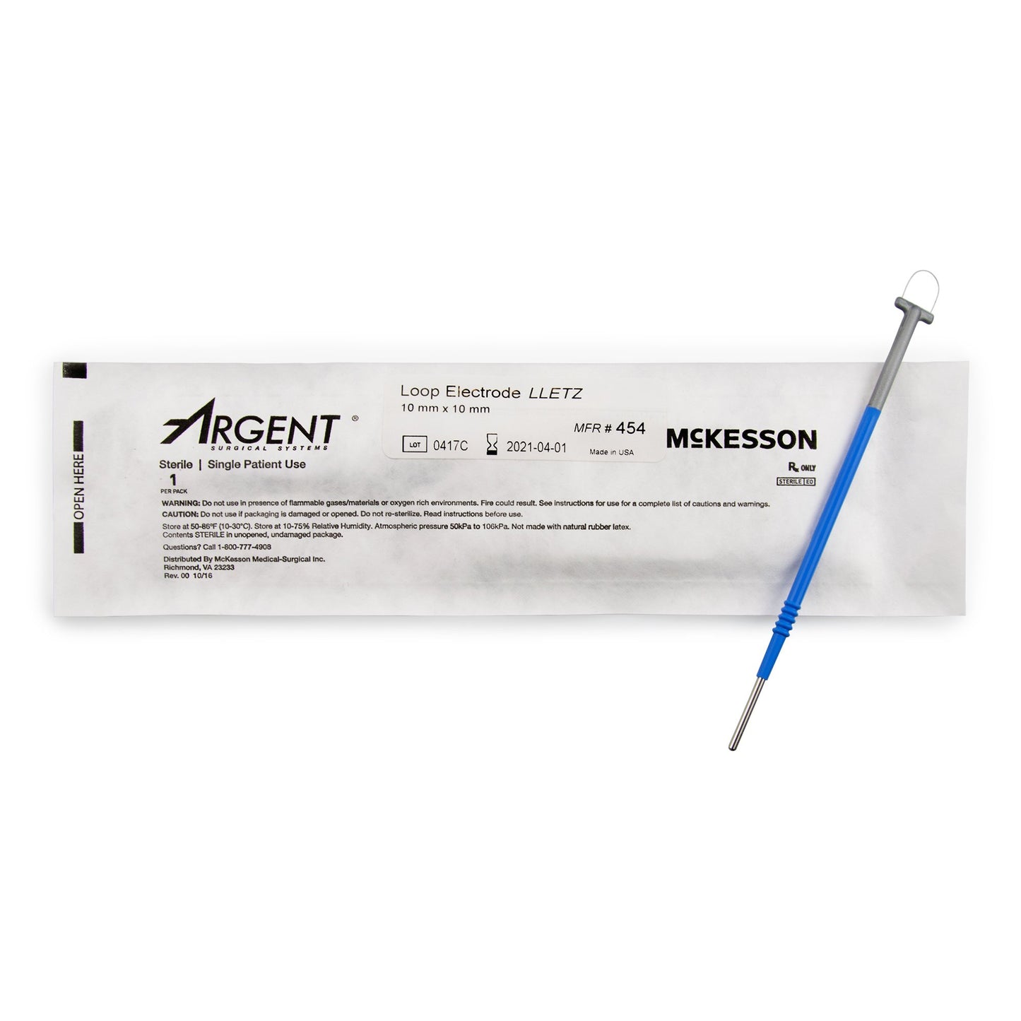 LEEP/LLETZ Electrode McKesson Argent™ Tungsten Wire Sterile 10 X 10 mm Loop Tip Disposable